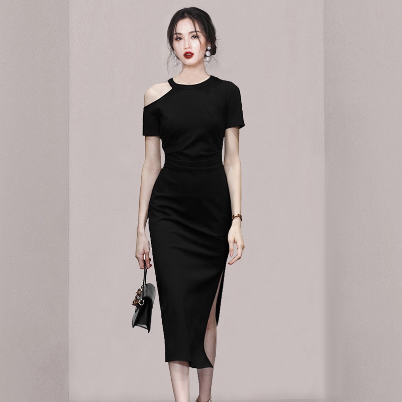 Đầm Tay Ngắn Hở Vai Dáng Ôm Xẻ Tà Phong Cách Hàn Quốc Thời Trang Mùa Hè Hàng Mới Dành Cho Bạn Nữ