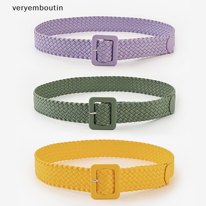 Thắt Lưng Bện Dây Khóa Vuông Màu Kẹo Đơn Giản Thời Trang Hàn Quốc Cho Nữ