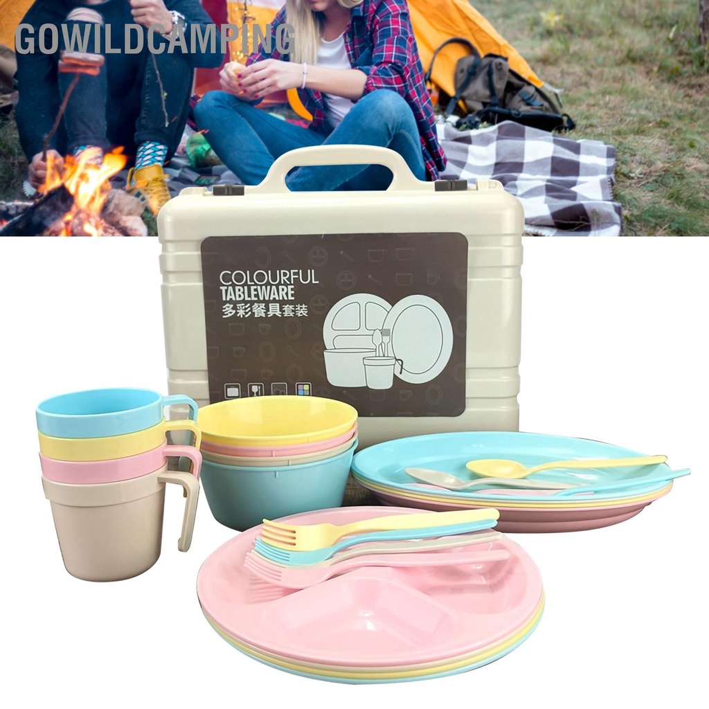GoWildCamping Bộ dao kéo bằng nhựa di động cắm trại ngoài trời bát và đũa du lịch dã ngoại nướng cắm trại nấu ăn tấm bát đĩa cốc