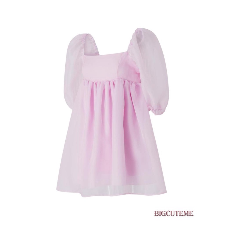 [] - Đầm Ngắn Một Mảnh Tay Phồng Cổ Vuông Màu Trơn Mùa Hè Màu Hồng / Tím / Vàng Cho Nữ