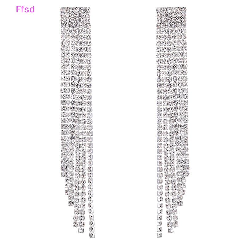 {Ffsd} Bông Tai Bạc S925 Dáng Dài Đính Pha Lê Sáng Bóng Cổ Điển Cho Nữ * Bán Chạy