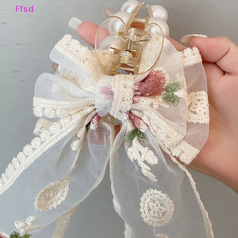 {Ffsd} Kẹp Tóc Thắt Nơ Bằng Vải Thêu Hoa Hồng Phối Ren Đơn Giản Phong Cách Hàn Quốc Dành Cho Bạn Gái *