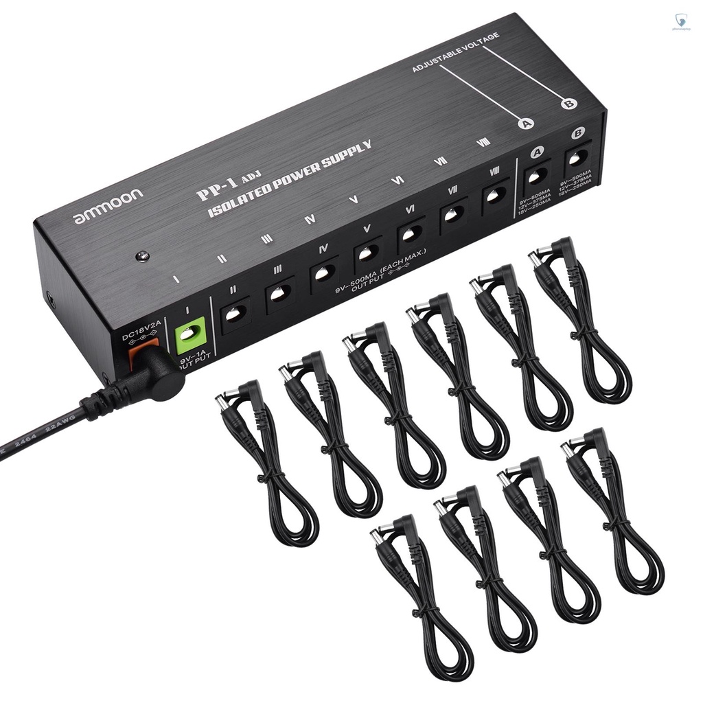 Bộ Phân Phối Hiệu Ứng Đàn Guitar PP-1 Di Động 10 Đầu Ra DC 9V / 12V / 18V Vỏ Kim Loại