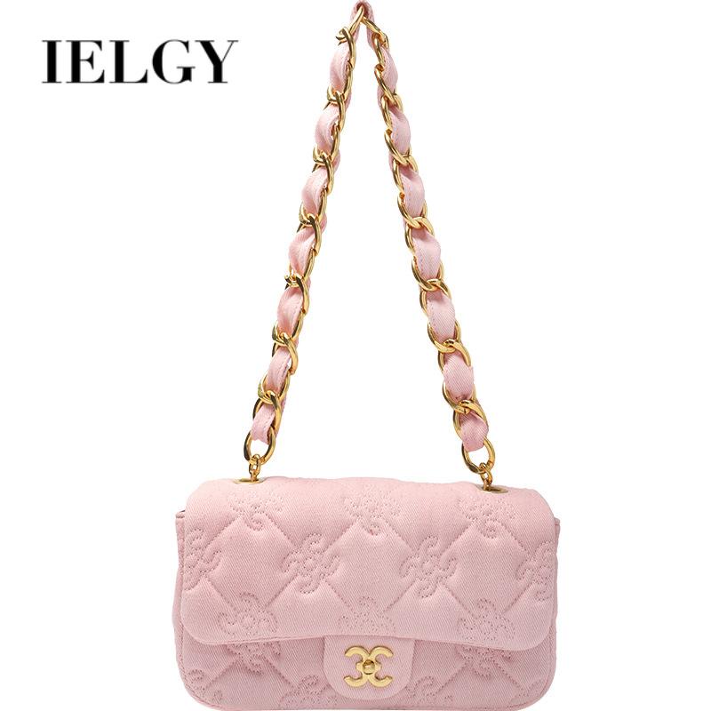 Ielgy Túi Xách denim Đeo Cánh Tay Phối Dây Xích Hình Thoi Nhỏ Phong Cách retro Cao Cấp Cho Nữ
