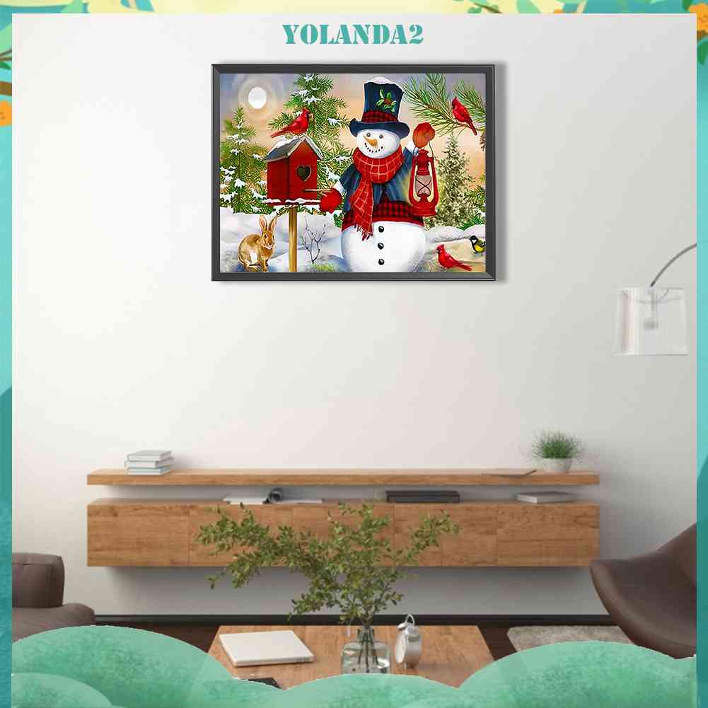 Tranh Đính Đá Kim Cương Toàn Bộ 5D DIY Hình Người Tuyết Giáng Sinh