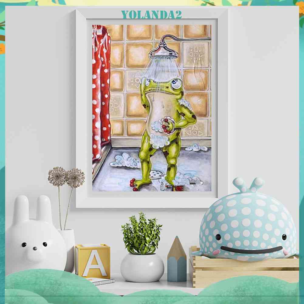 Bộ Tranh Đính Đá 5D Toàn Diện Họa Tiết Chú Ếch Đội Vòi Hoa Sen Độc Đáo DIY Dùng Trang Trí