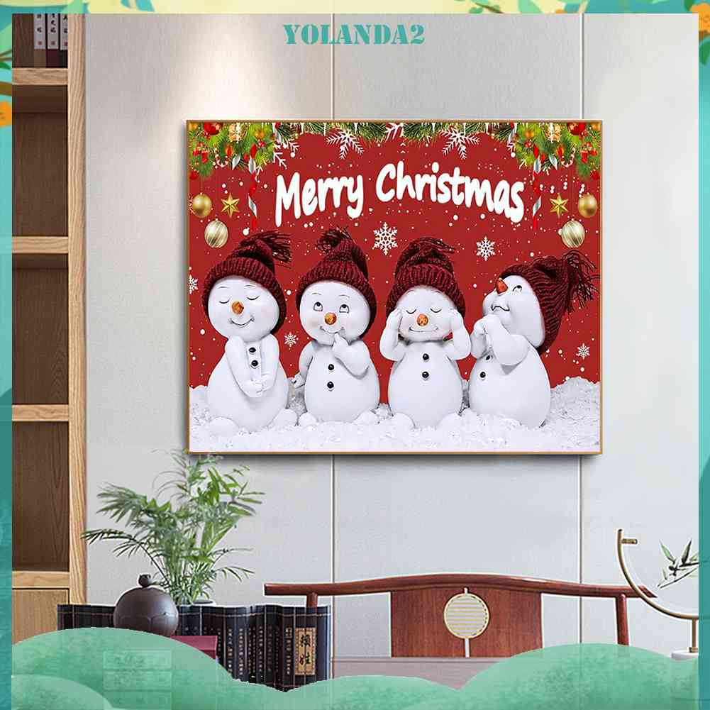 Tranh Đính Đá Kim Cương Toàn Bộ Họa Tiết Bốn Người Tuyết Dùng Trang Trí Tường