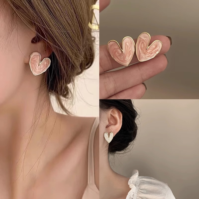 Bông Tai Hình Trái Tim Đính Kim Tuyến Lấp Lánh Dễ Phối Đồ Thời Trang Cho Nữ