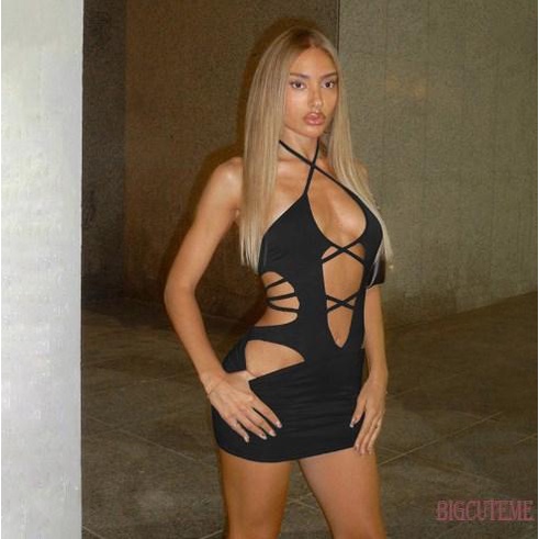 [] - Đầm Mini Ôm Dáng Không Tay Khoét Rỗng Màu Trơn Cho Nữ