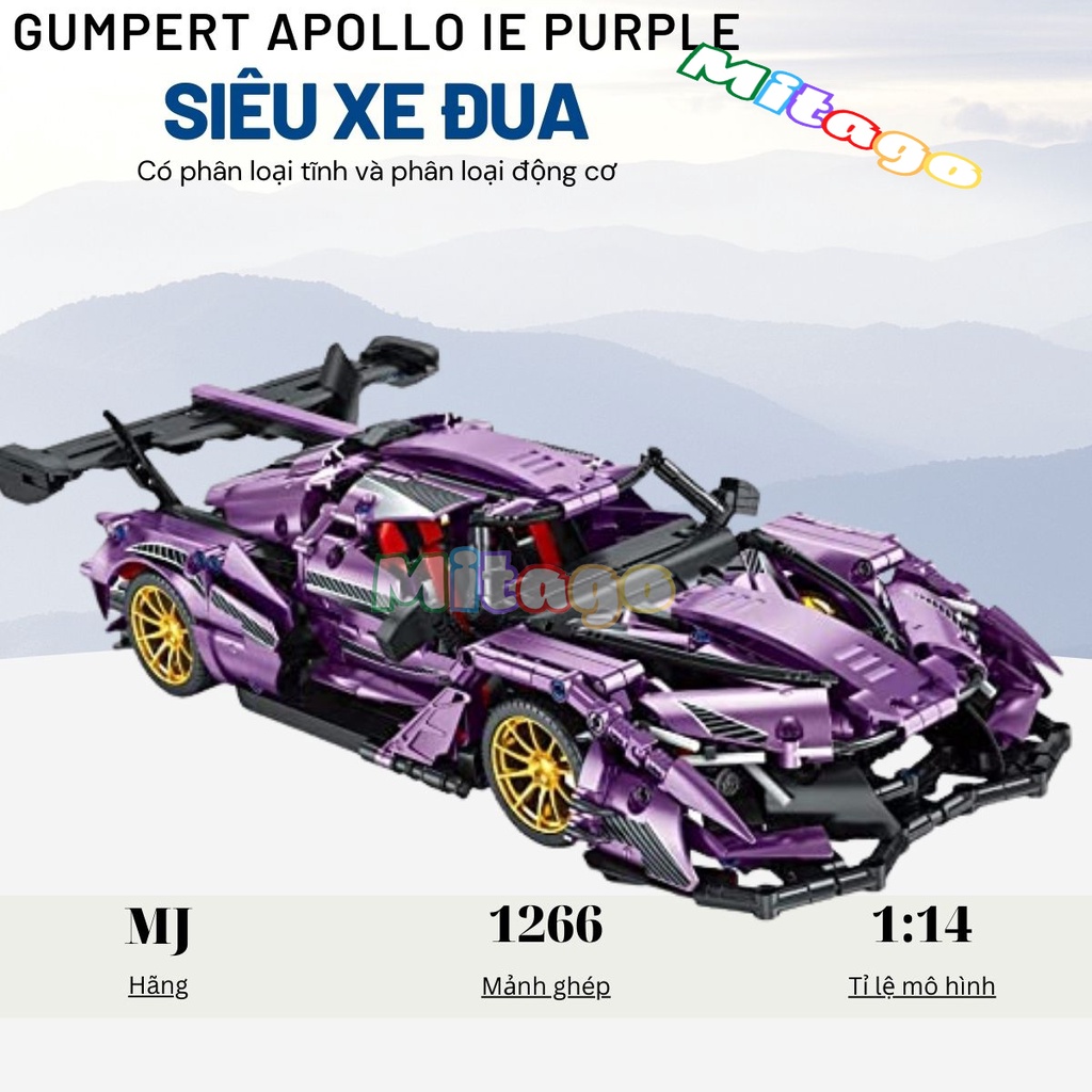 Mô hình lắp ráp technic siêu xe cực chất   Apolo Gumpert IE Purple tỉ lệ mô hình 1:14 1266 PCS