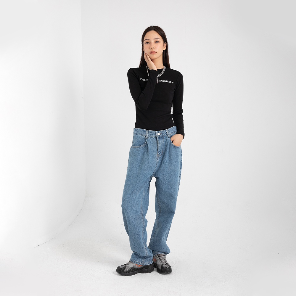 Quần Jean Ống Rộng Xếp Ly Thời Trang Đường Phố Đơn Giản Dành Cho Nam Và Nữ
