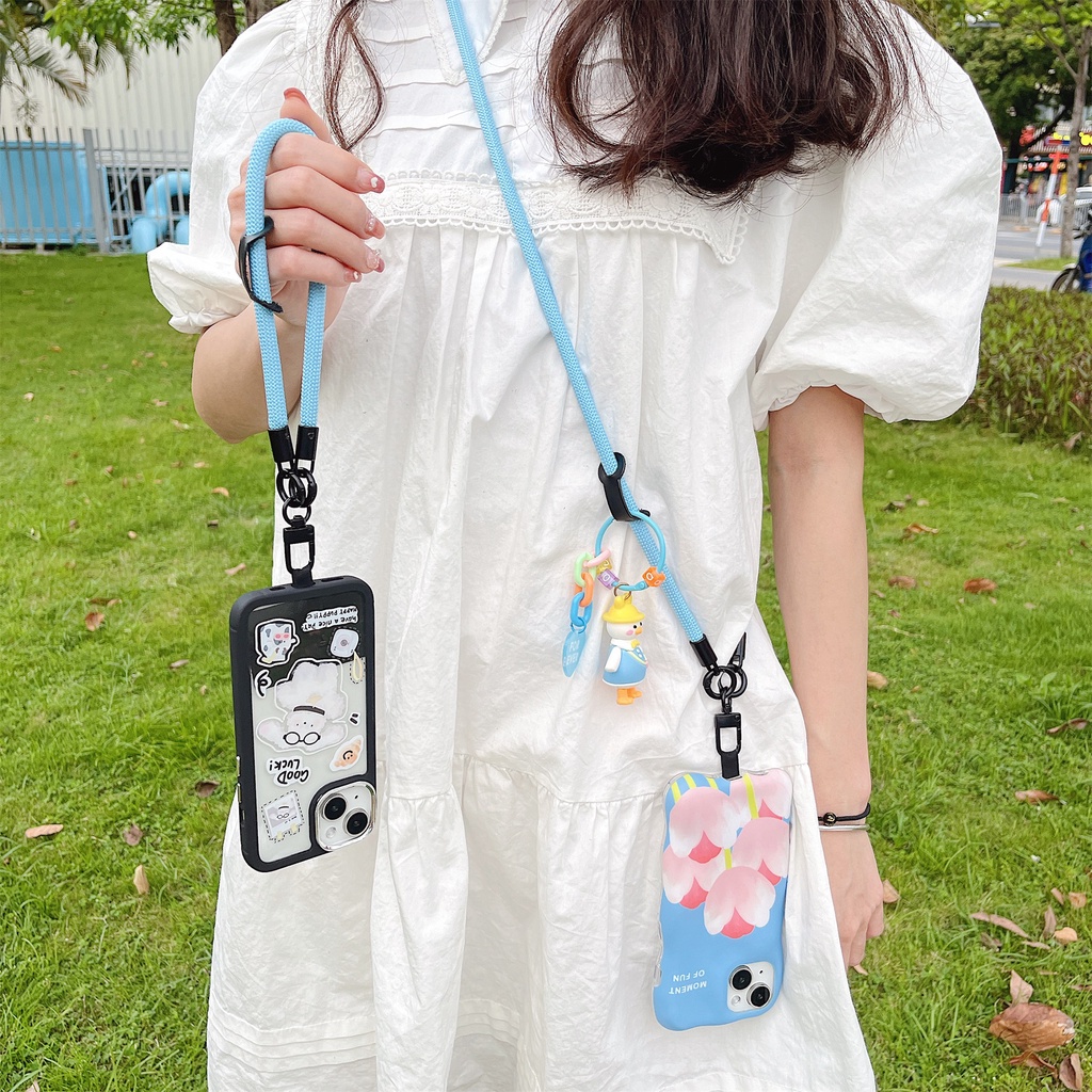 Dây Đeo Cổ Nylon Màu Trơn Có Ngăn Đựng Thẻ ID + Móc Chìa Khóa Cho iphone / airpods Ốp