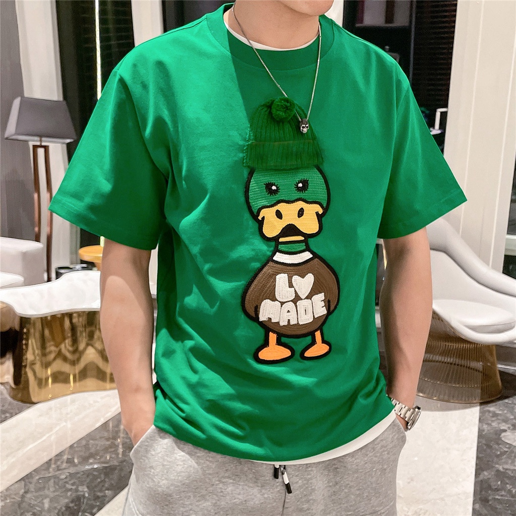 Áo Thun Cotton Ngắn Tay In Hình Vịt Hoạt Hình Phong Cách Đường Phố Thời Trang Xuân Hè Cho Nam