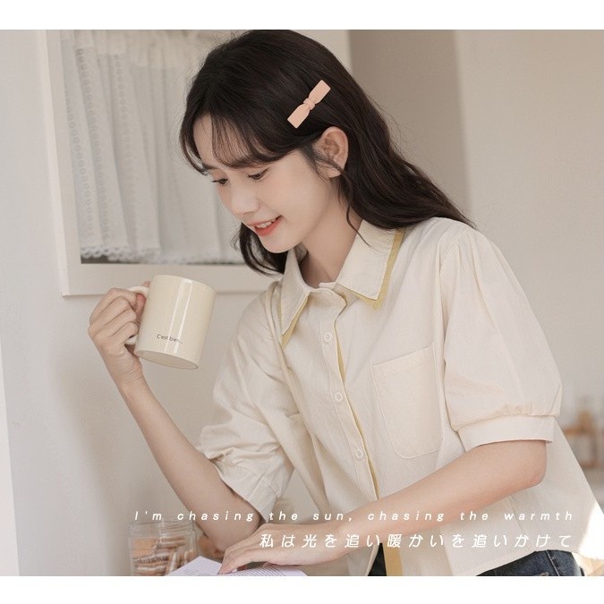 Áo Sơ Mi Hàn Quốc Màu Mơ 2023polo Có Cổ Cho Nữ