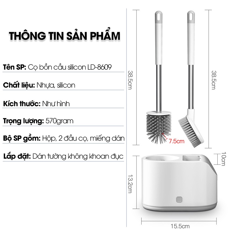 Cọ bồn cầu Silicon, bàn chải toilet 2 trong 1 LD-8609