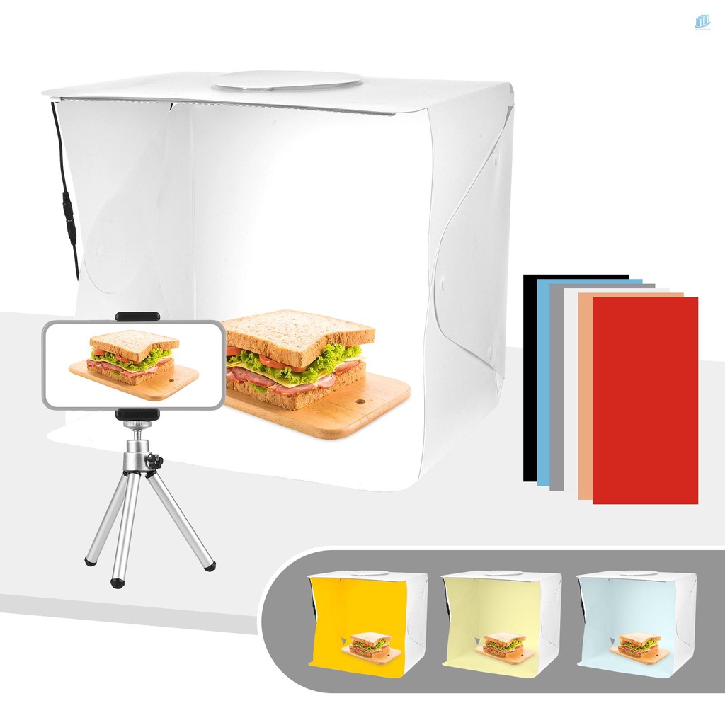 Hộp Đèn Chụp Ảnh Mini Andoer 40cm / 15.7inch 10W 2800K-5800K Có Thể Điều Chỉnh Độ Sáng Kèm Kẹp Điện Thoại / Máy Tính Để Bàn