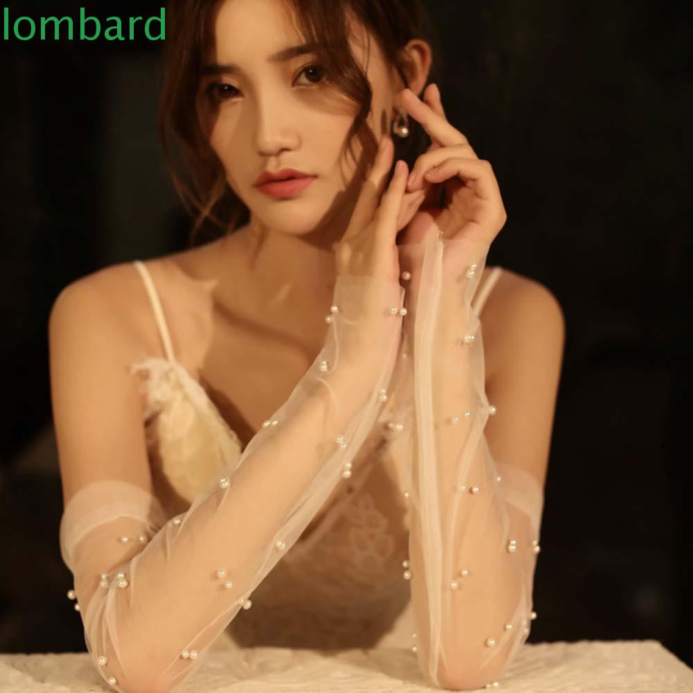 Găng Tay Cô Dâu Hở Ngón Đính Ngọc Trai Sang Trọng