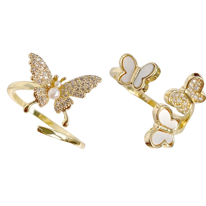 Nhẫn Hở Hình Bướm Đính Đá Pha Lê Lấp Lánh Sang Trọng Có Thể Điều Chỉnh