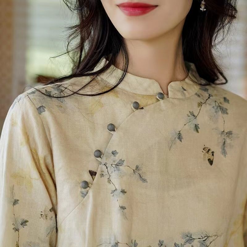 Áo Sơ Mi Vải Lanh Cotton Lạnh Tay Dài In Nhãn Cắt Lớn Thương Hiệu Lớn Màu Đen Chống Rò Rỉ Cao Cấp Mùa Hè Mới