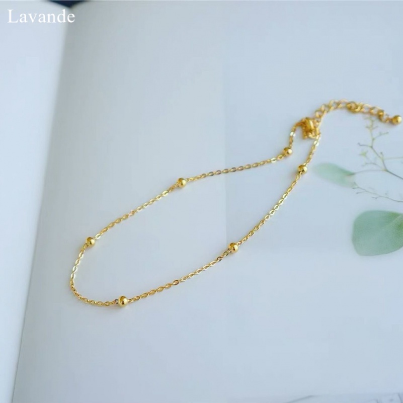 Vòng Đeo Tay Hạt Tròn Bằng Thép Titan Mạ Vàng 18K Chống Thấm Nước Đơn Giản Dành Cho Nữ