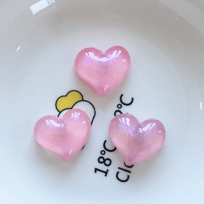 Set 10 Phụ Kiện Hình Trái Tim Lấp Lánh Trang Trí Tóc / Điện Thoại DIY