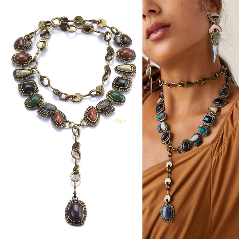 Vòng Cổ Choker Bằng Hợp Kim Mặt Đá Nhỏ Cổ Điển Cho Nữ