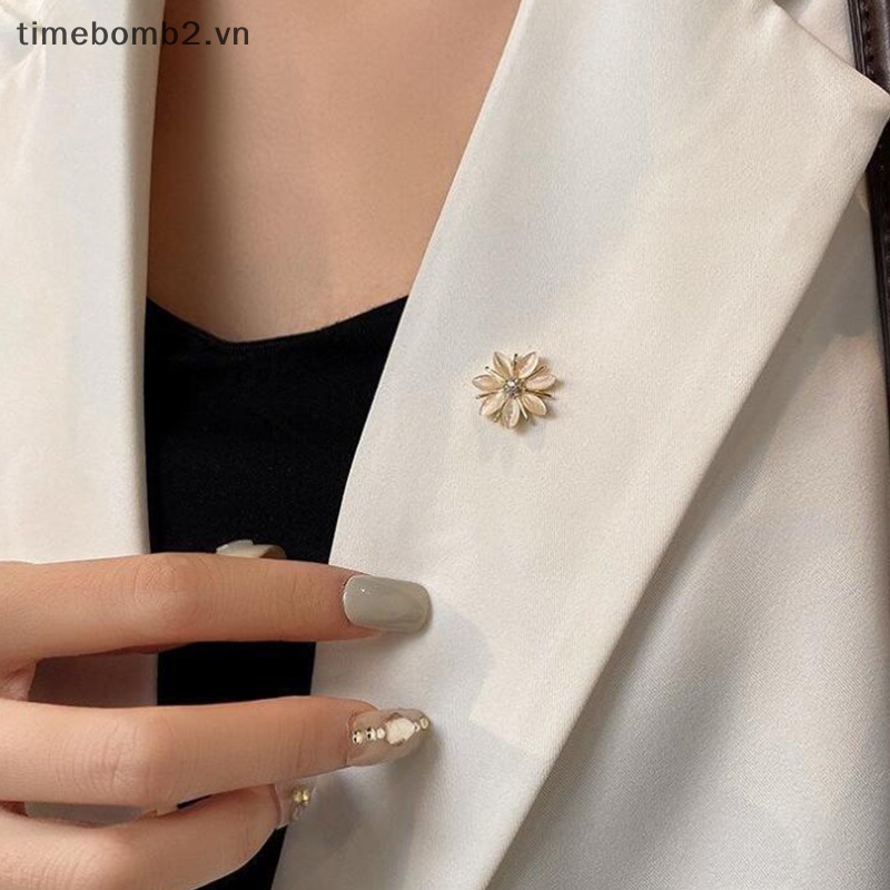 {Timebomb} Ghim Cài Áo Hình Hoa Ngọc Trai Zircon Mắt Mèo Vintage Dễ Phối Đồ Trang Trí Cho Bữa Tiệc