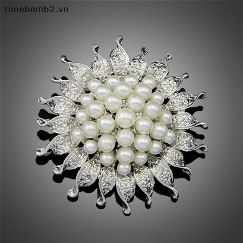 {Timebomb} Ghim Cài Áo Mạ Bạc Đính Hạt Ngọc Trai Nhân Tạo Hình Bông Hoa Làm Quà Cướ