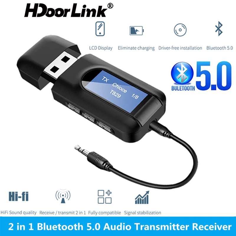 Bộ Chuyển Đổi USB Bluetooth 5.0 HdoorLink 2 Trong 1 Đầu Cắm 3.5MM Cho Xe Hơi / Máy Tính / TV