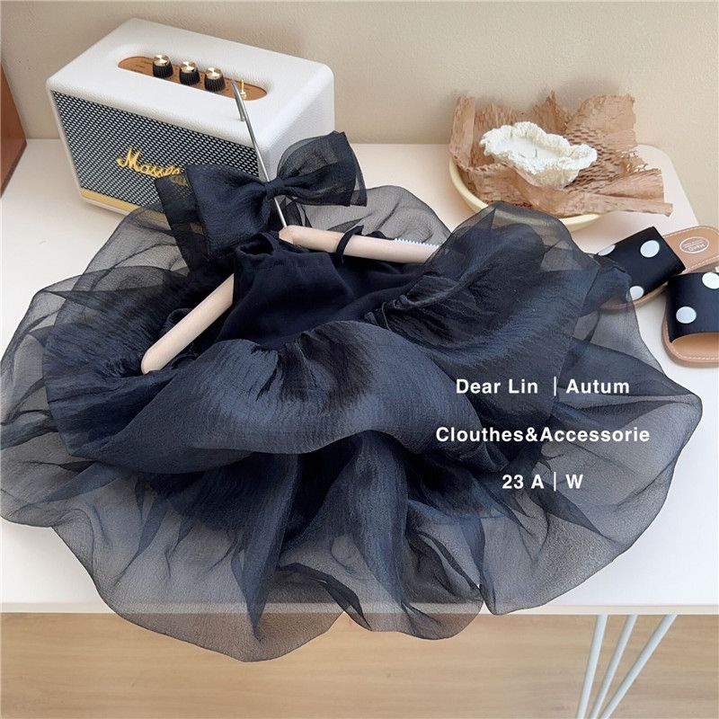 Hàng Có Sẵn Đầm Hai Dây Màu Đen Thời Trang Mùa Hè Phong Cách Hàn Quốc Ngọt Ngào Dành Cho Bé Gái