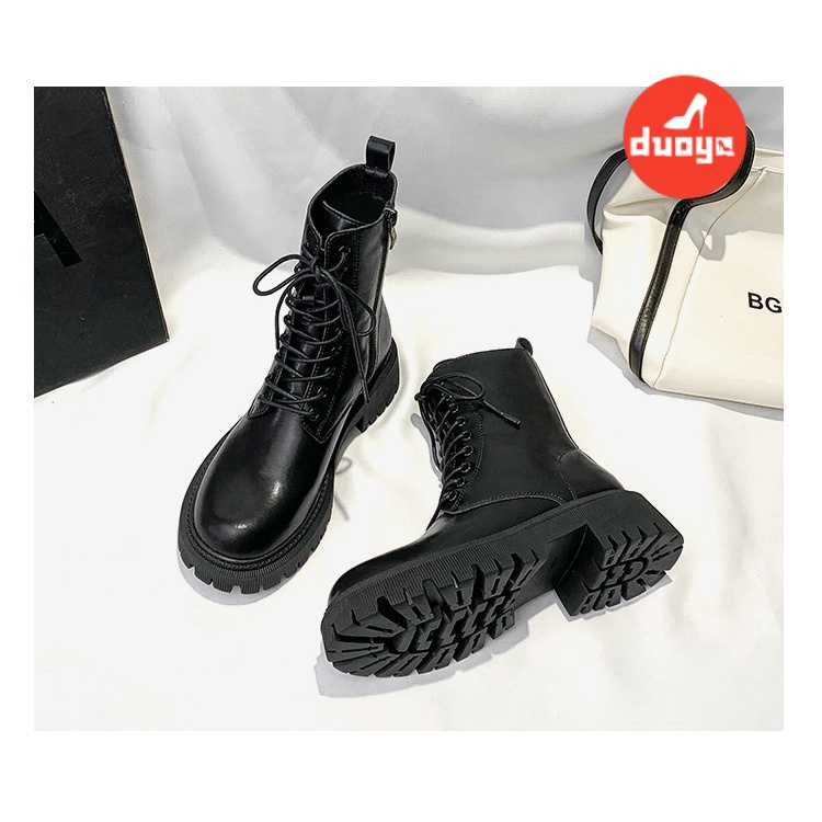 Duoya Giày Bốt Martin Da Mềm Dày Dặn Màu Nâu Cà Phê Phong Cách Anh Quốc Thời Trang Xuân Thu 2022 Cho Nữ