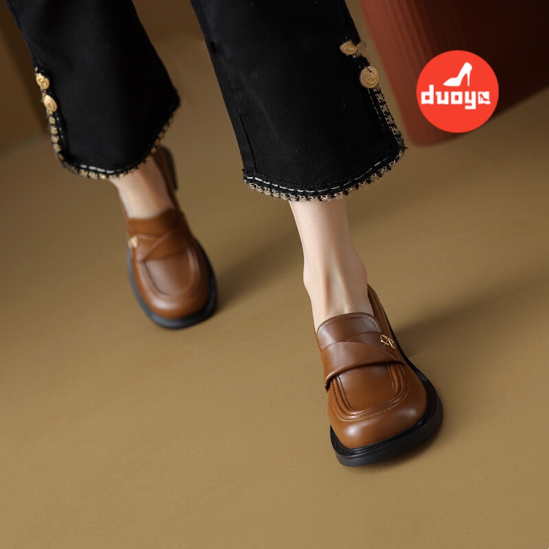 Duoya Tóc Thẳng ~ [Hàng Có Sẵn] Giày Lười Đế Dày Cao Gót Bằng Da Phong Cách Anh Quốc Cho Nữ Miễn Phí Vận Chuyển