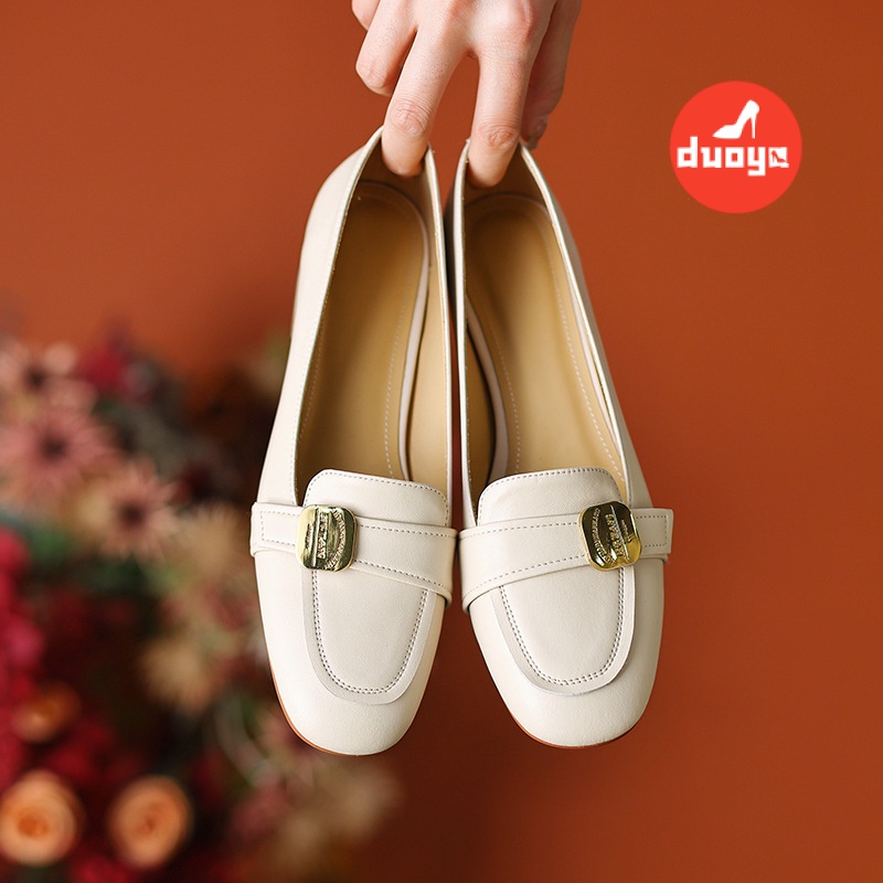 Duoya Giày Lười Da Thật Đế Dày Mềm Mại Cài Khóa Kim Loại Cho Nữ Miễn Phí Vận Chuyển