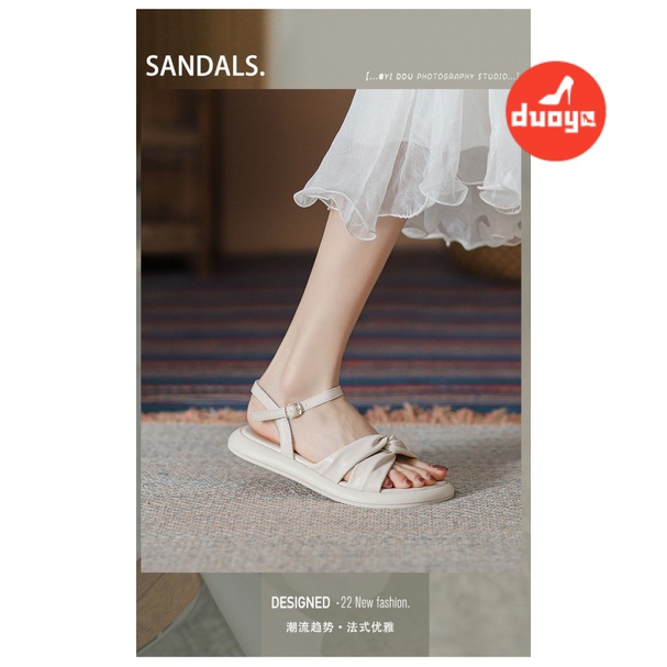Duoya Tóc Thẳng ~ [Hàng Có Sẵn] Giày Sandal Mùa Hè Đế Mềm Dày Quai Chéo Không Lốp Dễ Phối Đồ Cho Nữ Miễn Phí Vận Chuyển
