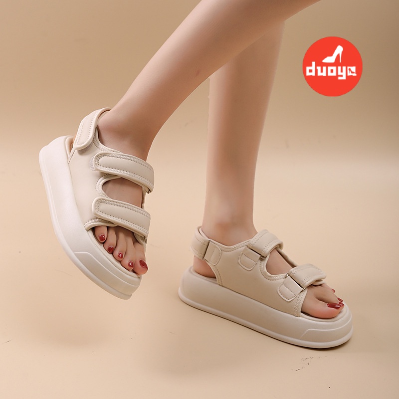 Duoya Giày Sandal Đế Phẳng Dày Dặn Phong Cách Roman Cho Nữ