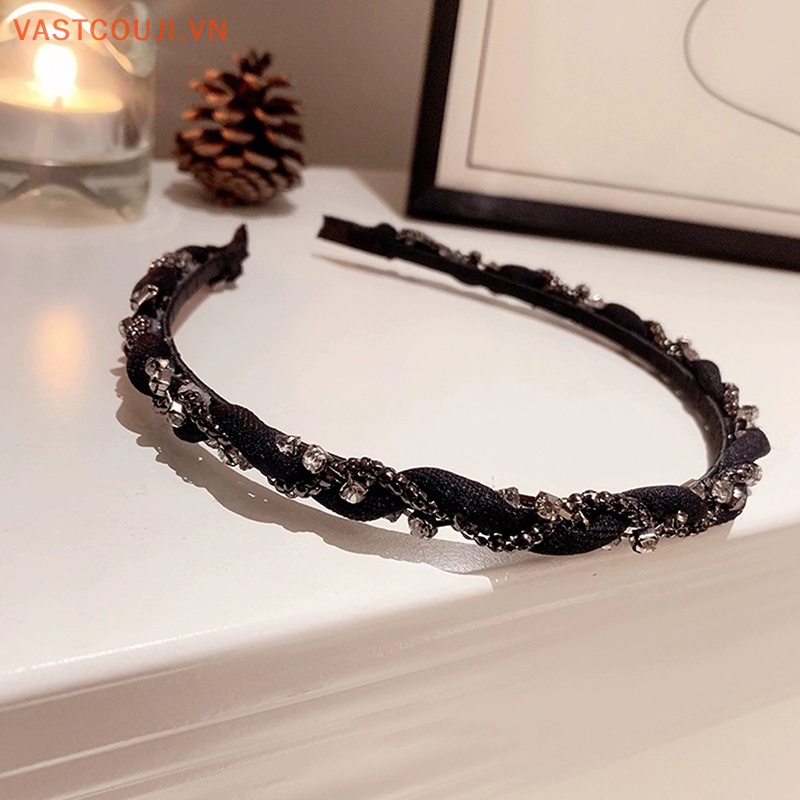 Băng Đô Nhung Bản Rộng Đính Đá Lấp Lánh Phong Cách VASTJI Cổ Điển Dành Cho Nữ