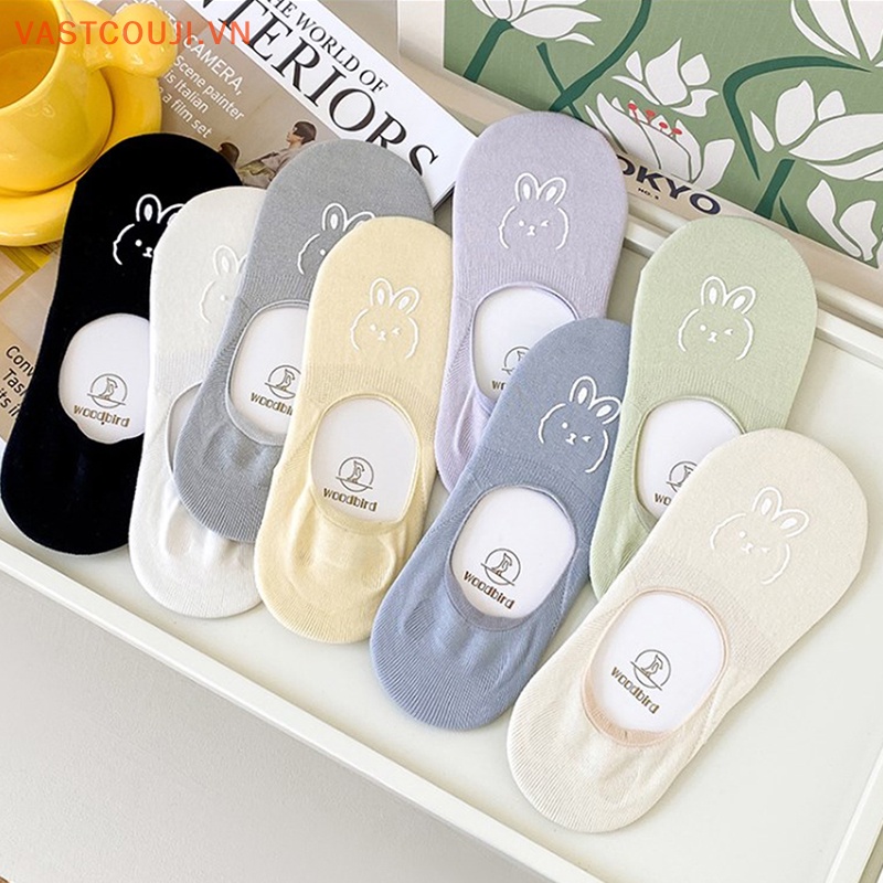 Vớ Cotton Mỏng Cổ Thấp Màu Trơn Thoáng Khí Họa Tiết Hoạt Hình Dễ Thương Cho Nữ