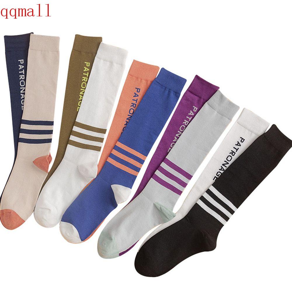 Vớ Dài Tới Bắp Chân Bằng Cotton Co Giãn Màu Sắc Trơn Kẻ Sọc Phong Cách Anh Quốc Cổ Điển