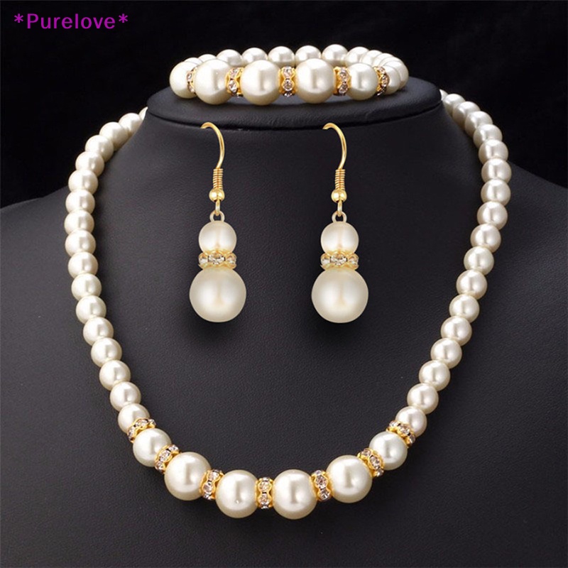 Bộ Trang Sức 3 Trong 1 Đính Ngọc Trai Nhân Tạo Thanh Lịch Dành Cho Nữ Mới