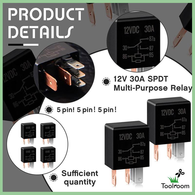 Set 4 Rơ Le Tự Động 5 Pin 12V 30A Đa Năng Cho Bơm Nhiên Liệu Điện