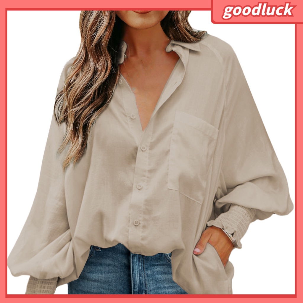 [ULK] Áo Sơ Mi Tay Phồng Màu Trơn Thanh Lịch Ôm Dáng Vừa Vặn Đường Phố Cho Nữ