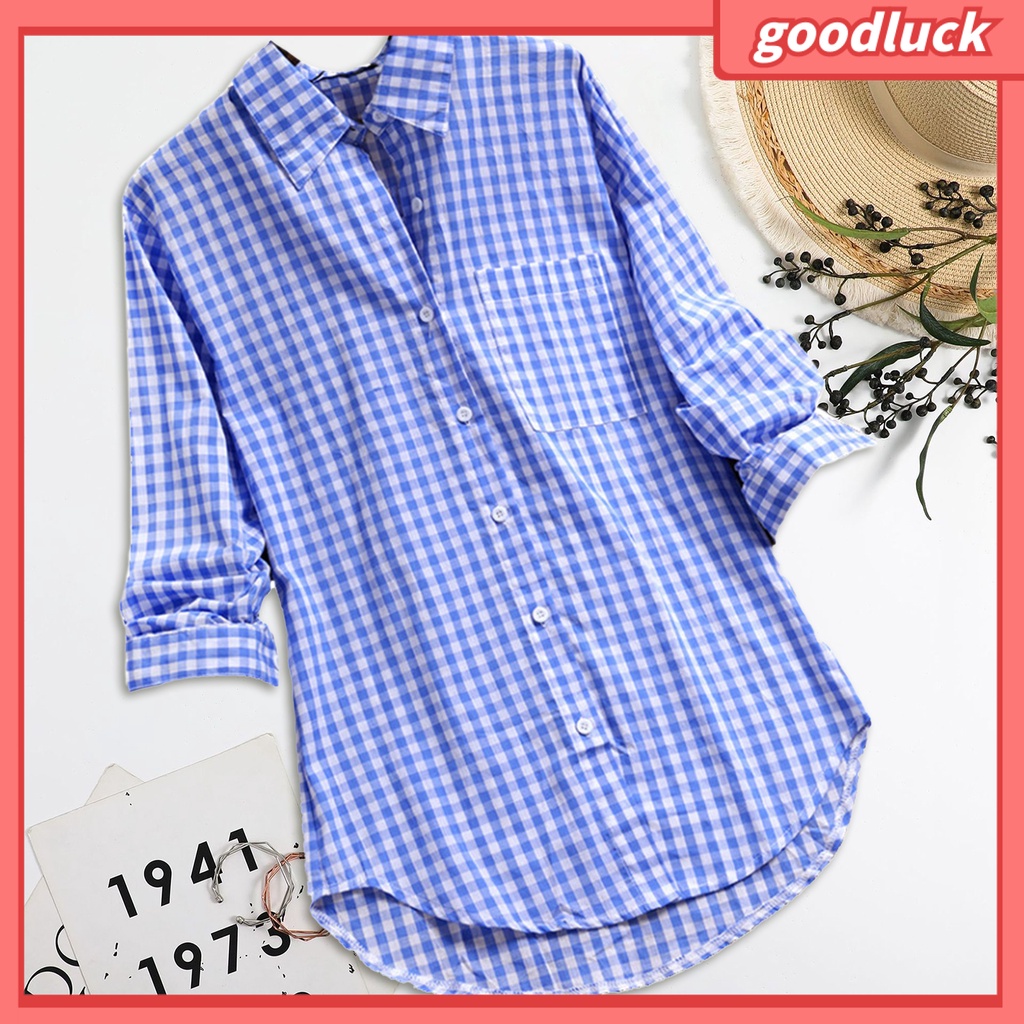 [ULK] Áo Sơ Mi Tay Dài Cổ Bẻ In Họa Tiết Kẻ Sọc Màu Sắc Tương Phản Thời Trang Xuân Hè Cho Nữ