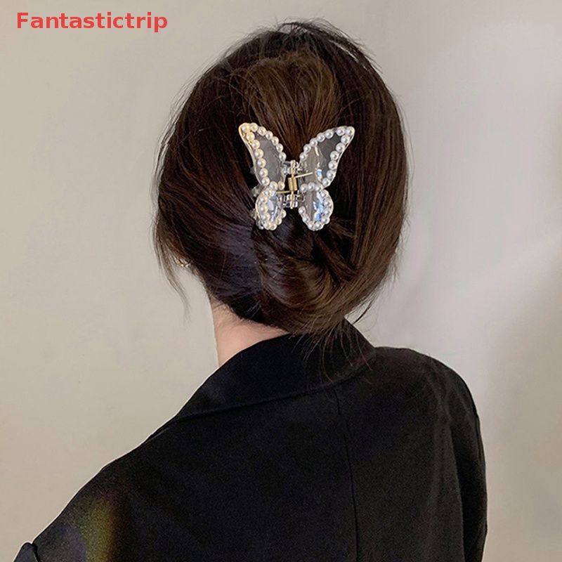 Kẹp Càng Cua Bằng Acrylic Trong Suốt Đính Ngọc Trai Hình Bướm Thời Trang Cho Nữ