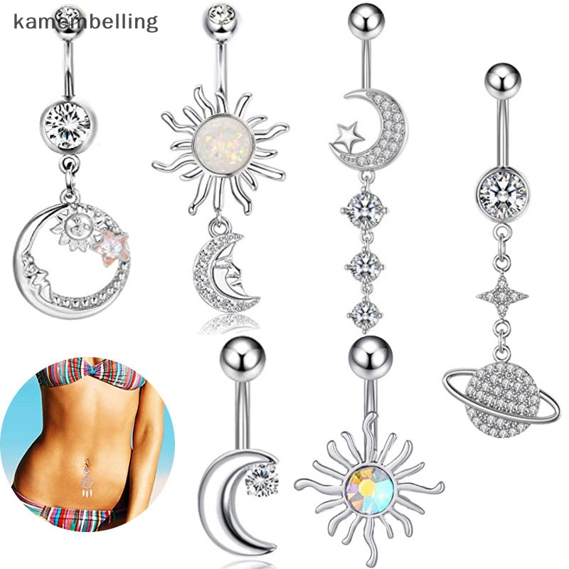 Kamembelling Khuyên Rốn Đính Đá Zircon Hình Mặt Trăng Hành Tinh Thời Trang Cho Nữ