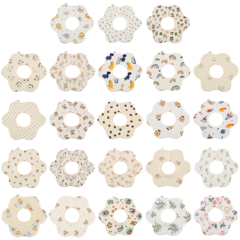 Yếm Ăn Cotton 6 Lớp Thấm Hút Tốt In Họa Tiết Hoạt Hình Xinh Xắn Cho Bé