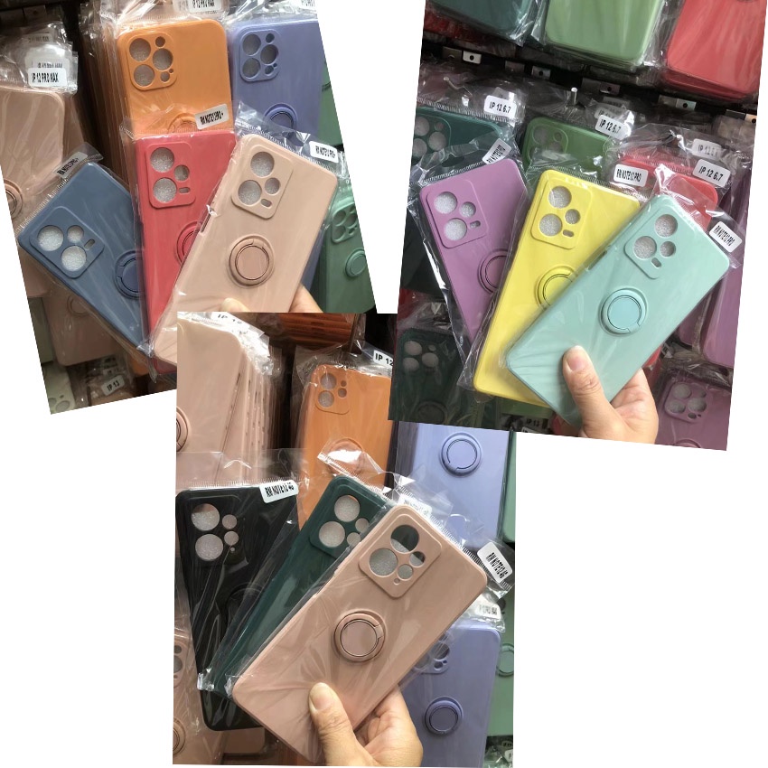 Ốp Điện Thoại Silicone Màu Trơn Tích Hợp Nhẫn Giữ Và Đế Hít Nam Châm Cho Redmi Note 12 Pro Pro + 5G