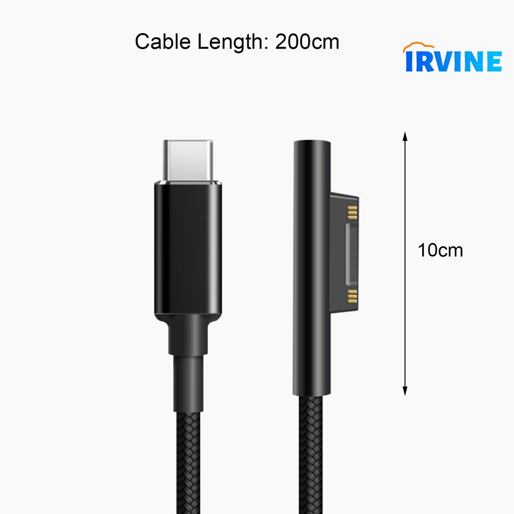 Dây Cáp Sạc Nhanh Loại C 65W 15V 4A Cho Laptop Microsoft Surface Pro 3 / 4 / 5 / 6 / Go / Book 1 / Book 2