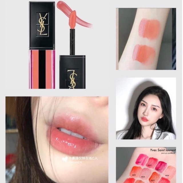 Son kem YSL fullsize fullbox màu 604 Hồng cam đào dòng son dưỡng bóng siêu lỳ