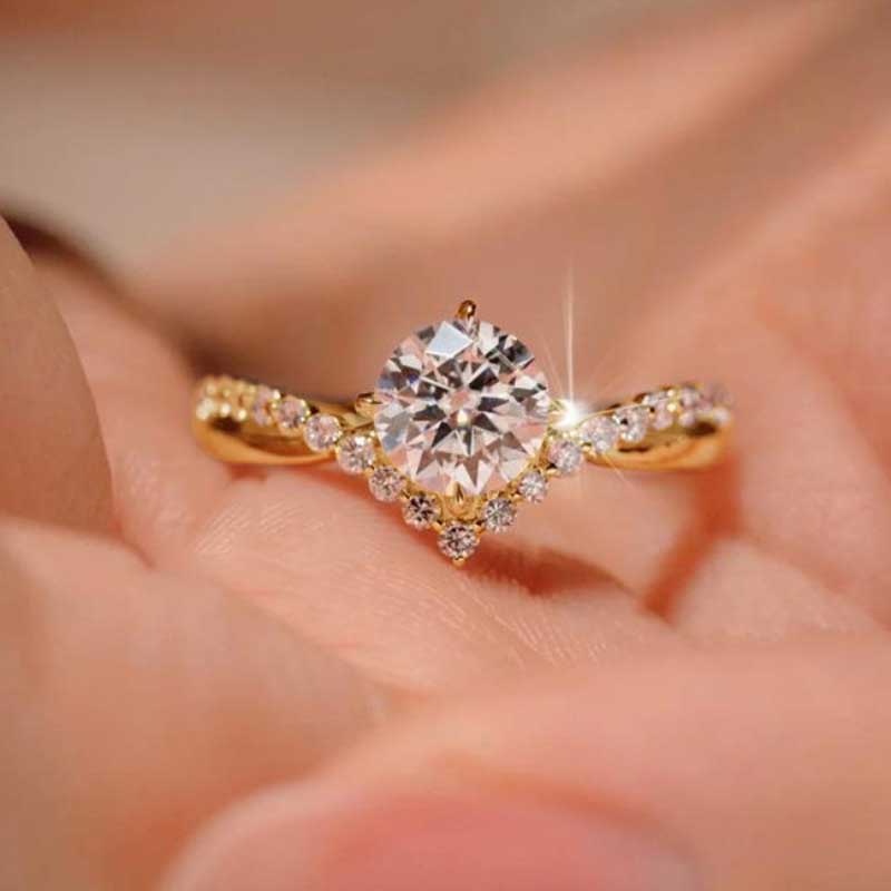 Nhẫn Đính Hôn Bằng Thép Titan Đính Kim Cương Pha Lê Thời Trang Cho Nam Nữ