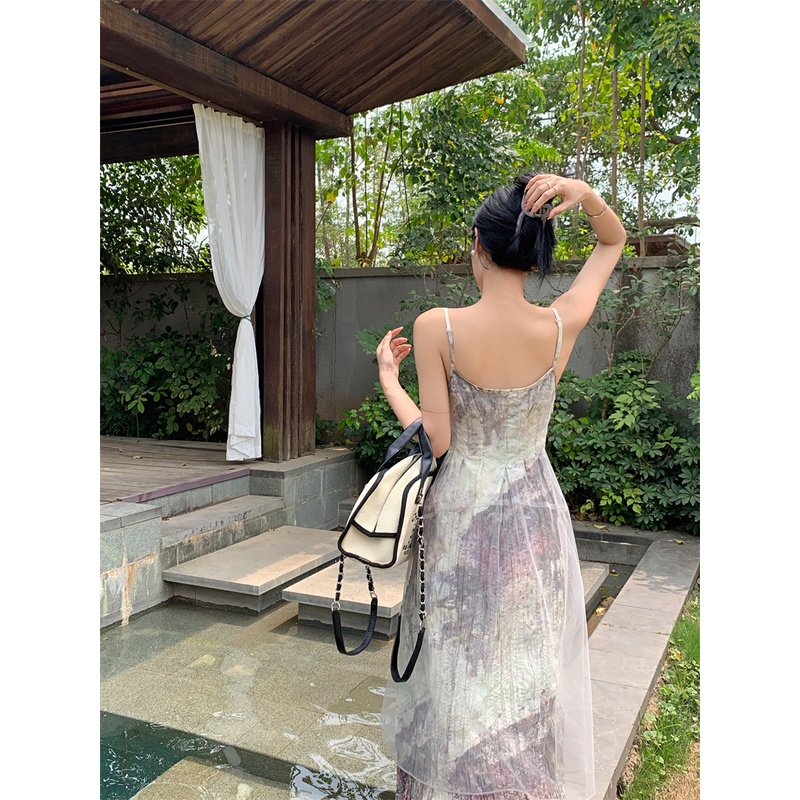 Đầm Lưới Mỏng Dáng Dài Viền Xếp Nếp Thiết Kế retro Trung Hoa Mới